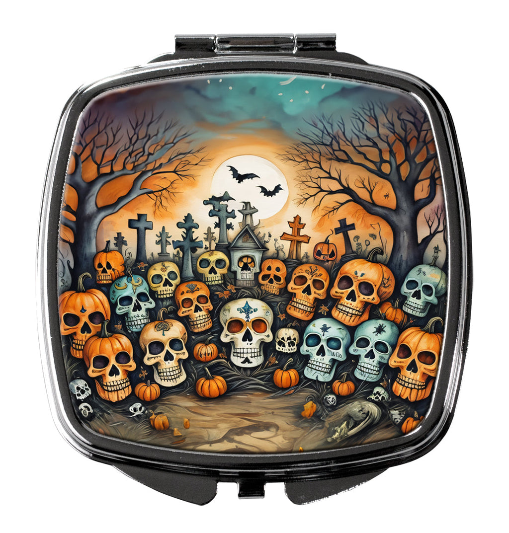 Calaveras Sugar Skulls Spooky Halloween Compact Mirror Decorative Travel Makeup Mirror for Women Girls Gifts Pocket Makeup Mirror Folding Handheld