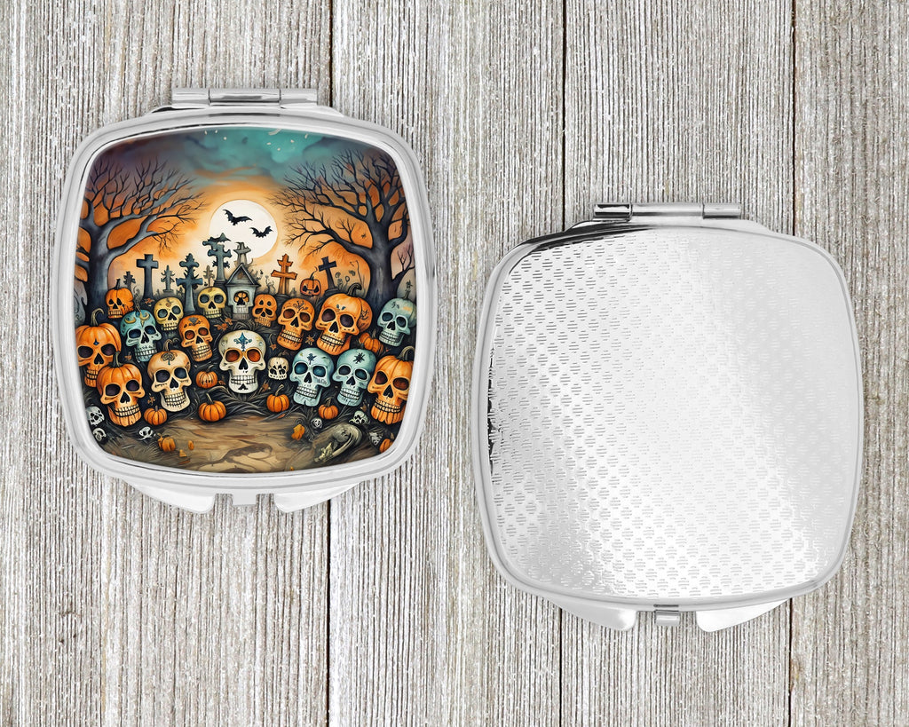 Calaveras Sugar Skulls Spooky Halloween Compact Mirror Decorative Travel Makeup Mirror for Women Girls Gifts Pocket Makeup Mirror Folding Handheld