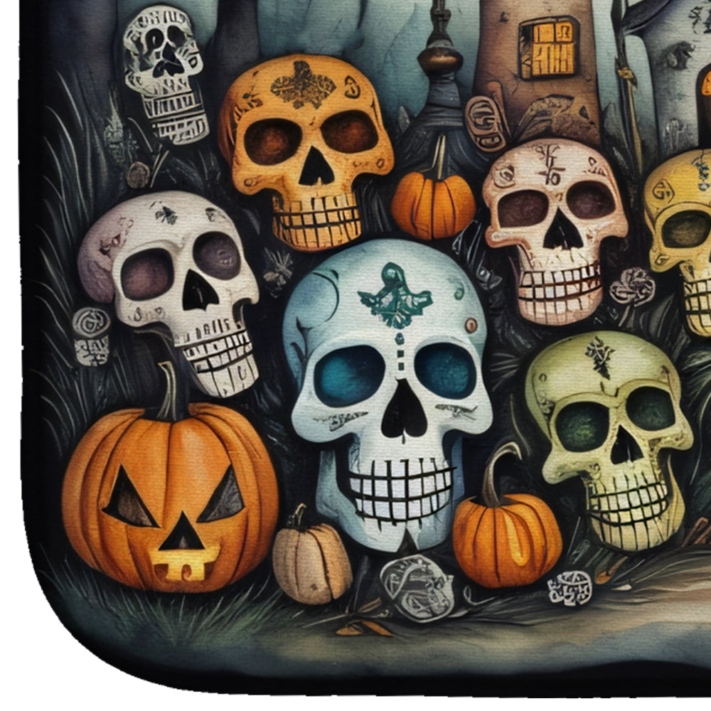 Calaveras Sugar Skulls Spooky Halloween Dish Drying Mat Absorbent Dish Drying Mat Pad for Kitchen Counter Dish Drainer Mat for Countertop, 14 x 21", Multicolor