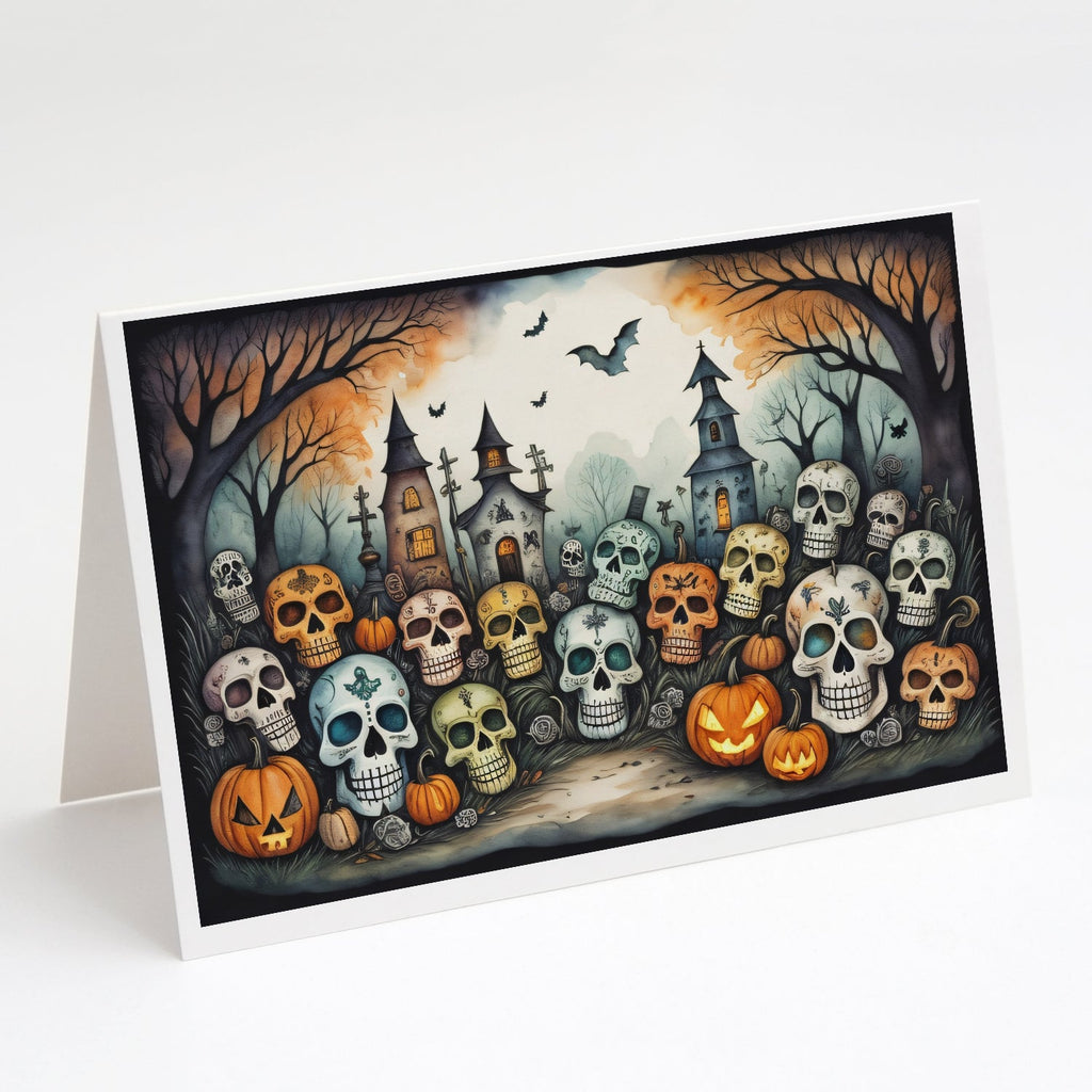 Calaveras Sugar Skulls Spooky Halloween Greeting Cards Pack of 8 Blank Cards with Envelopes Whimsical A7 Size 5x7