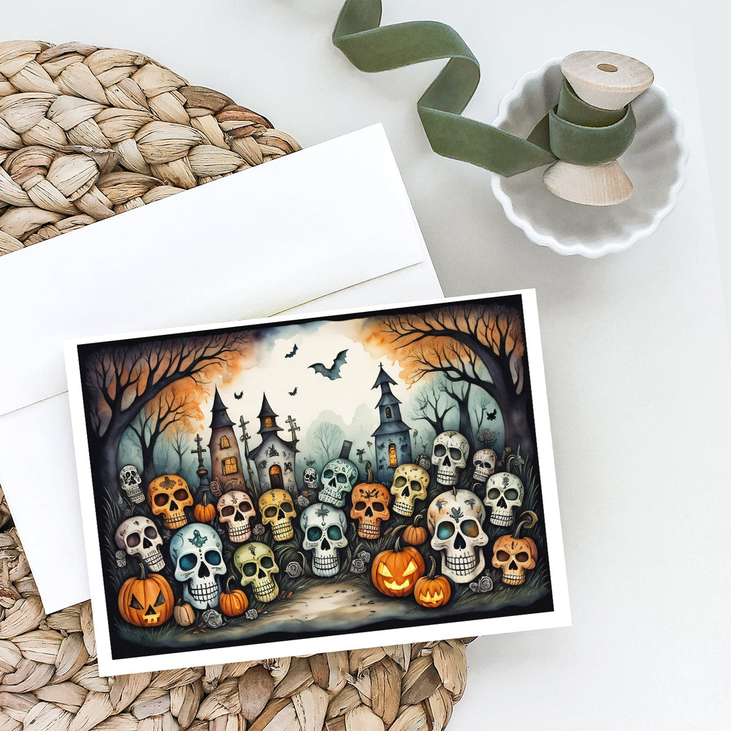 Calaveras Sugar Skulls Spooky Halloween Greeting Cards Pack of 8 Blank Cards with Envelopes Whimsical A7 Size 5x7