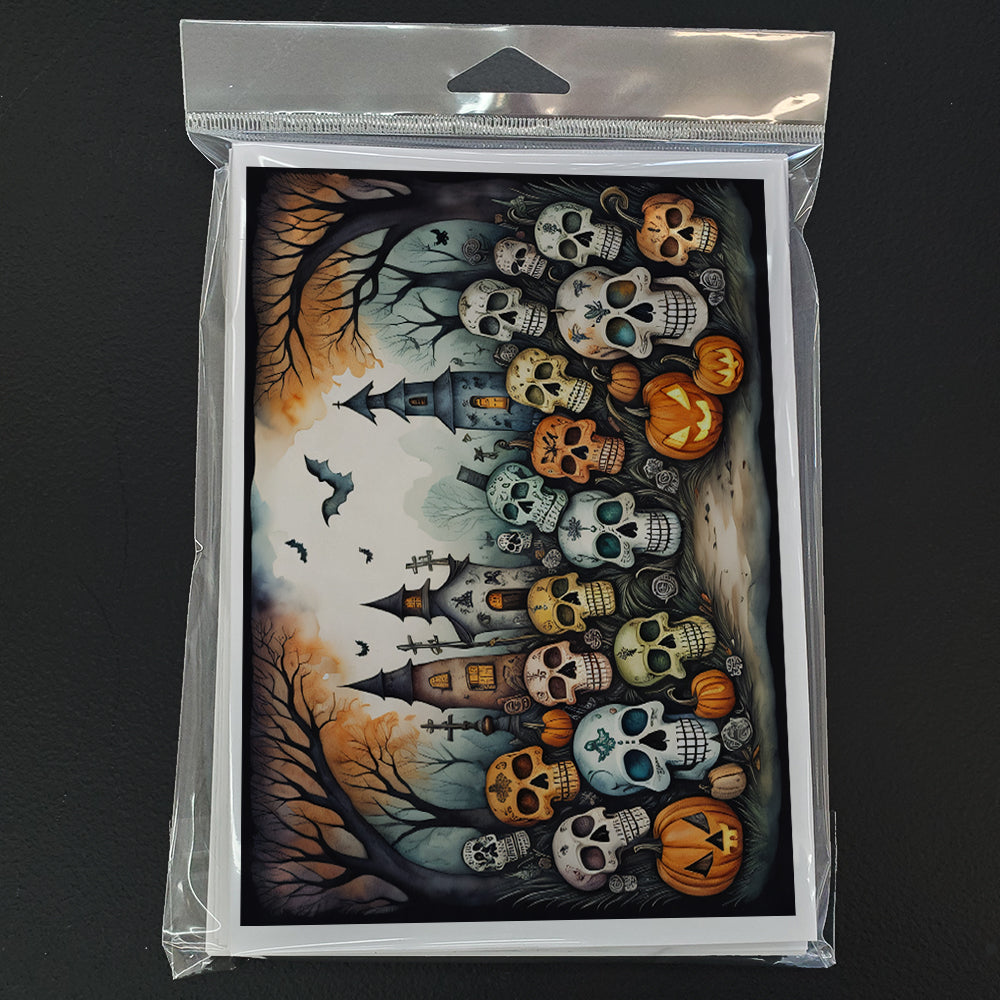 Calaveras Sugar Skulls Spooky Halloween Greeting Cards Pack of 8 Blank Cards with Envelopes Whimsical A7 Size 5x7