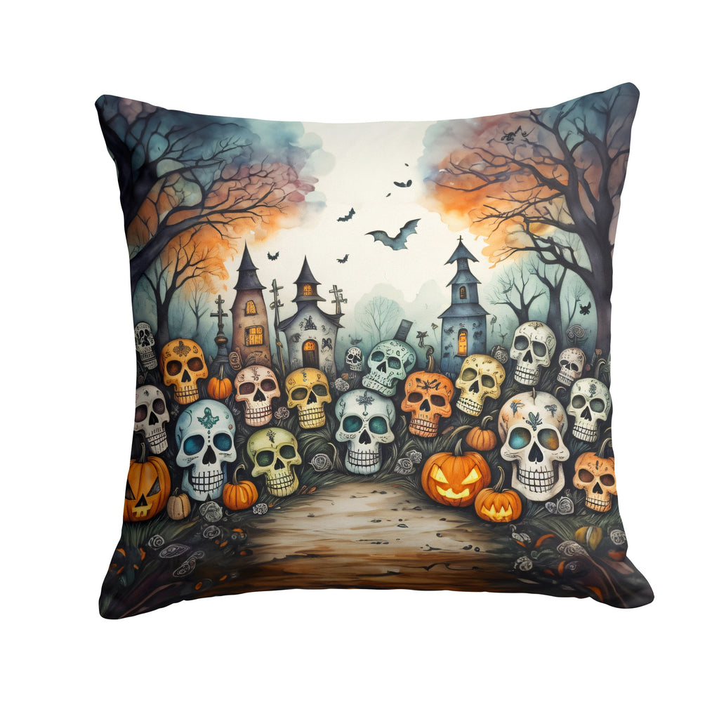 Calaveras Sugar Skulls Spooky Halloween Decorative Throw Pillow 14x14 Indoor Outdoor Accent Cushion, Fabric Cover with Insert for Sofa, Bed, Porch & Living Room