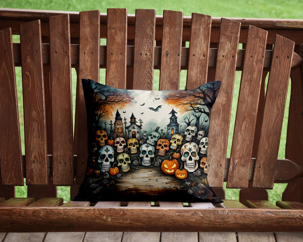 Calaveras Sugar Skulls Spooky Halloween Decorative Throw Pillow 14x14 Indoor Outdoor Accent Cushion, Fabric Cover with Insert for Sofa, Bed, Porch & Living Room