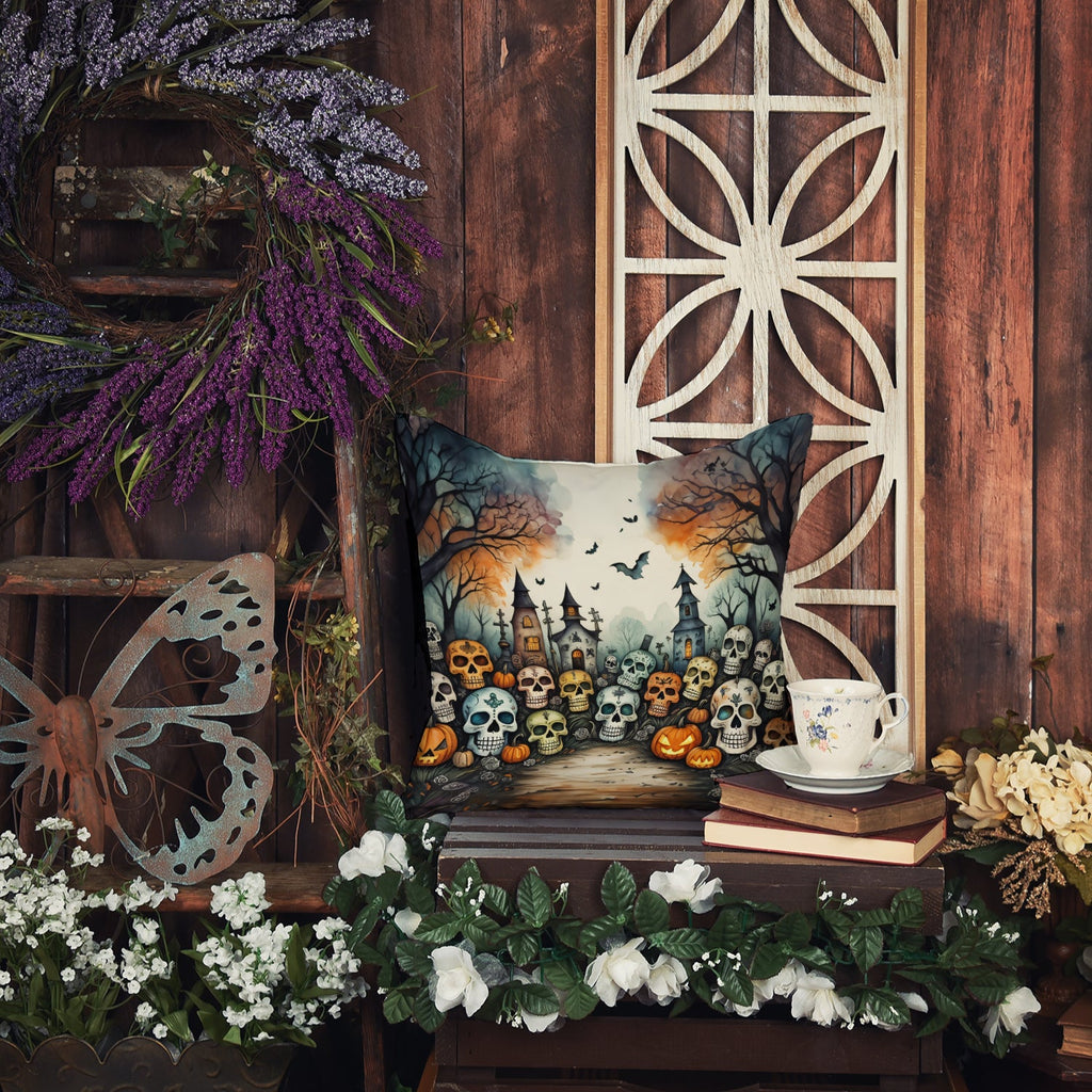 Calaveras Sugar Skulls Spooky Halloween Decorative Throw Pillow 14x14 Indoor Outdoor Accent Cushion, Fabric Cover with Insert for Sofa, Bed, Porch & Living Room