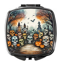 Calaveras Sugar Skulls Spooky Halloween Compact Mirror Decorative Travel Makeup Mirror for Women Girls Gifts Pocket Makeup Mirror Folding Handheld