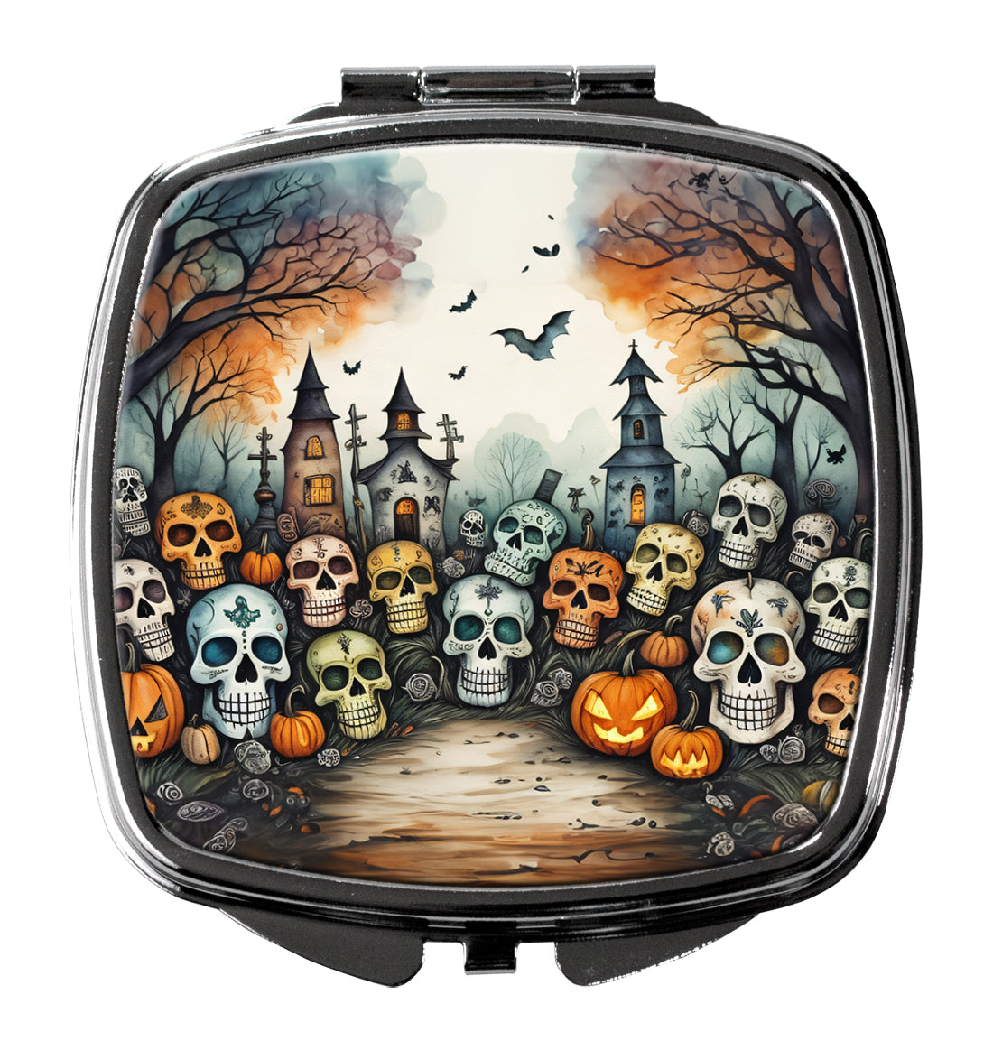 Calaveras Sugar Skulls Spooky Halloween Compact Mirror Decorative Travel Makeup Mirror for Women Girls Gifts Pocket Makeup Mirror Folding Handheld
