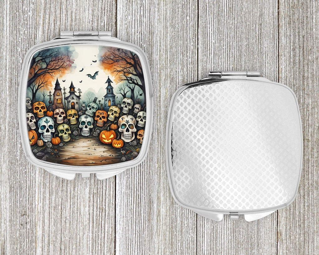 Calaveras Sugar Skulls Spooky Halloween Compact Mirror Decorative Travel Makeup Mirror for Women Girls Gifts Pocket Makeup Mirror Folding Handheld