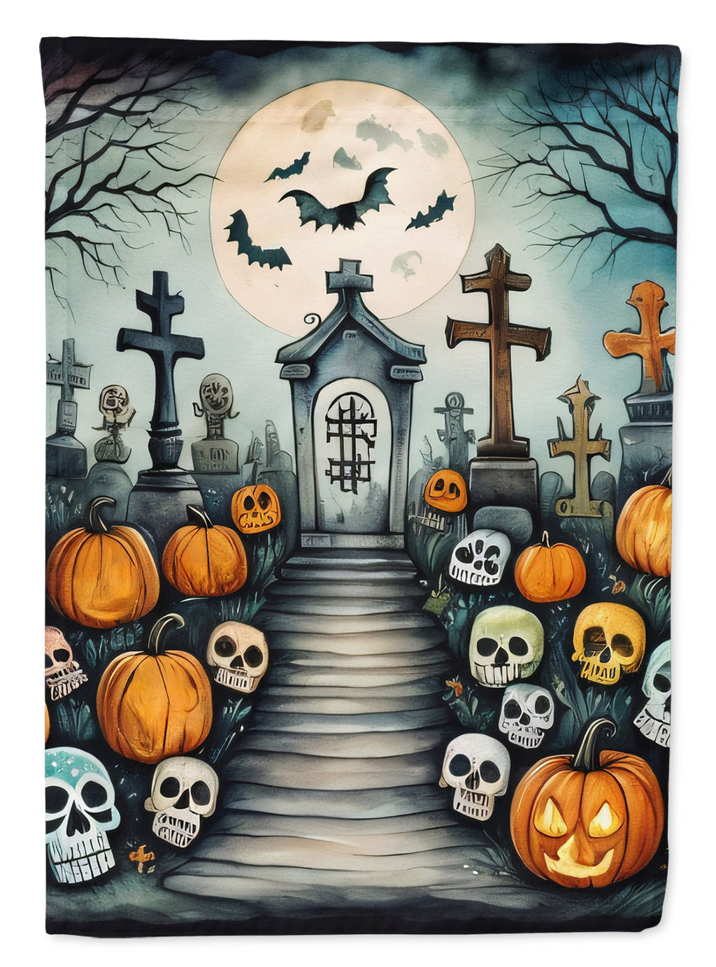 Calaveras Sugar Skulls Spooky Halloween House Flag 28x40 Porch Sleeve Pole Decorative Outside Yard Banner Artwork Wall Hanging, Polyester
