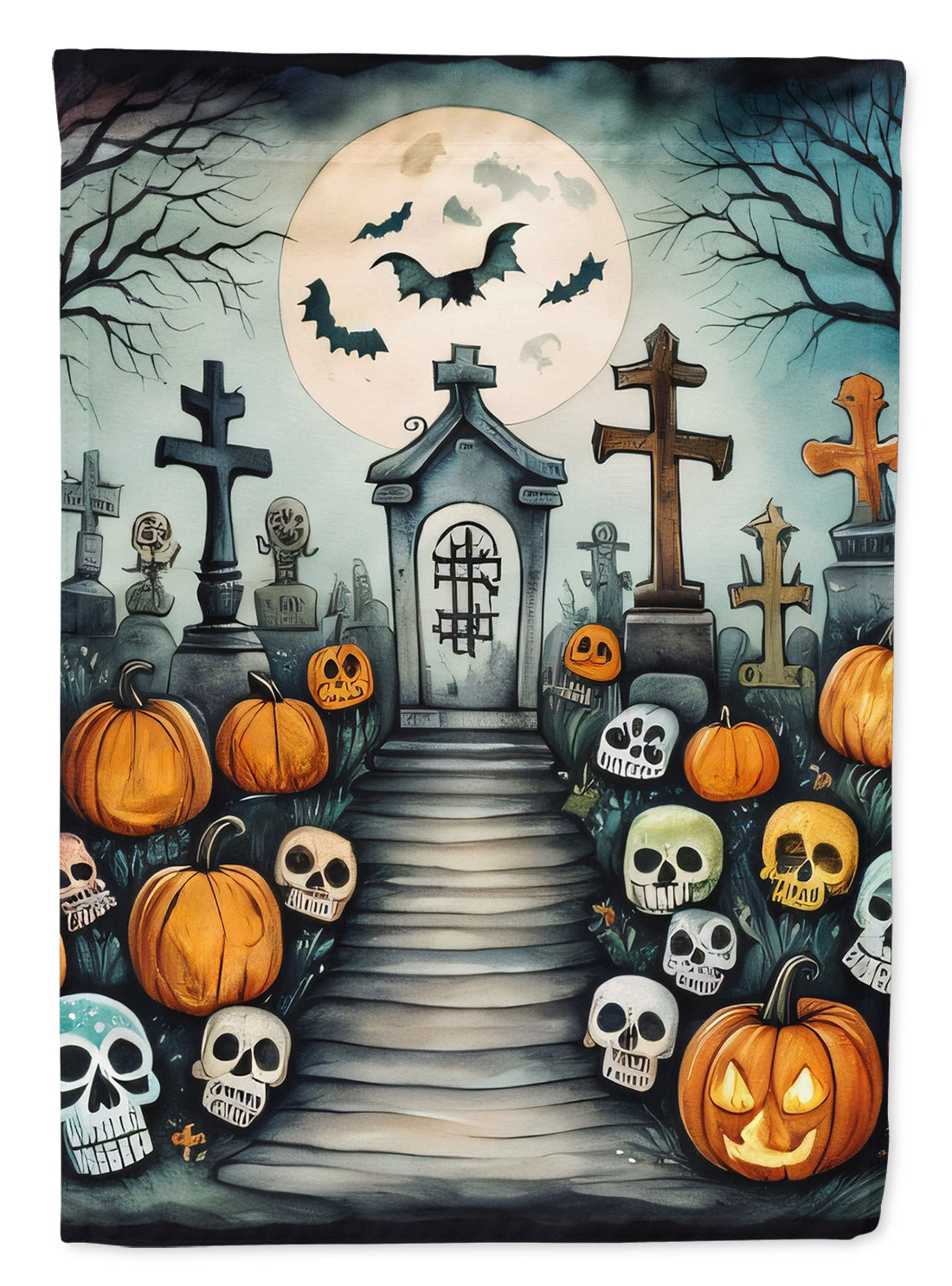 Calaveras Sugar Skulls Spooky Halloween House Flag 28x40 Porch Sleeve Pole Decorative Outside Yard Banner Artwork Wall Hanging, Polyester