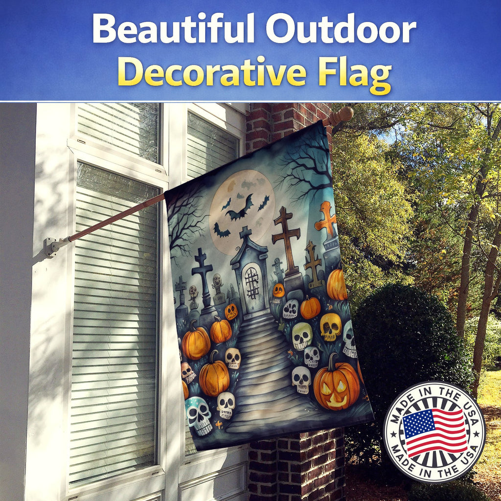 Calaveras Sugar Skulls Spooky Halloween House Flag 28x40 Porch Sleeve Pole Decorative Outside Yard Banner Artwork Wall Hanging, Polyester