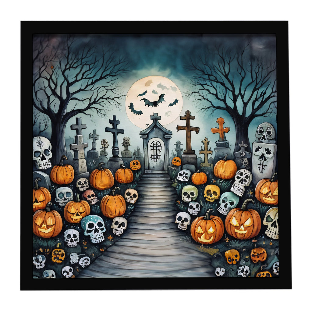 Calaveras Sugar Skulls Spooky Halloween Framed Metal Print Bathroom, Kitchen, Office, Home Decor Wall Art Ready to Hang, Square, 8X8