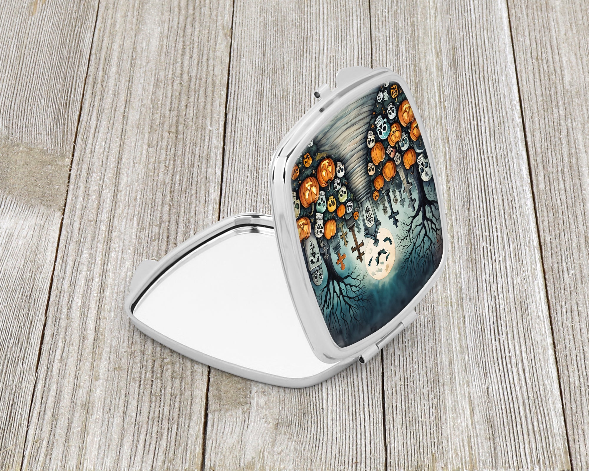 Calaveras Sugar Skulls Spooky Halloween Compact Mirror Decorative Travel Makeup Mirror for Women Girls Gifts Pocket Makeup Mirror Folding Handheld