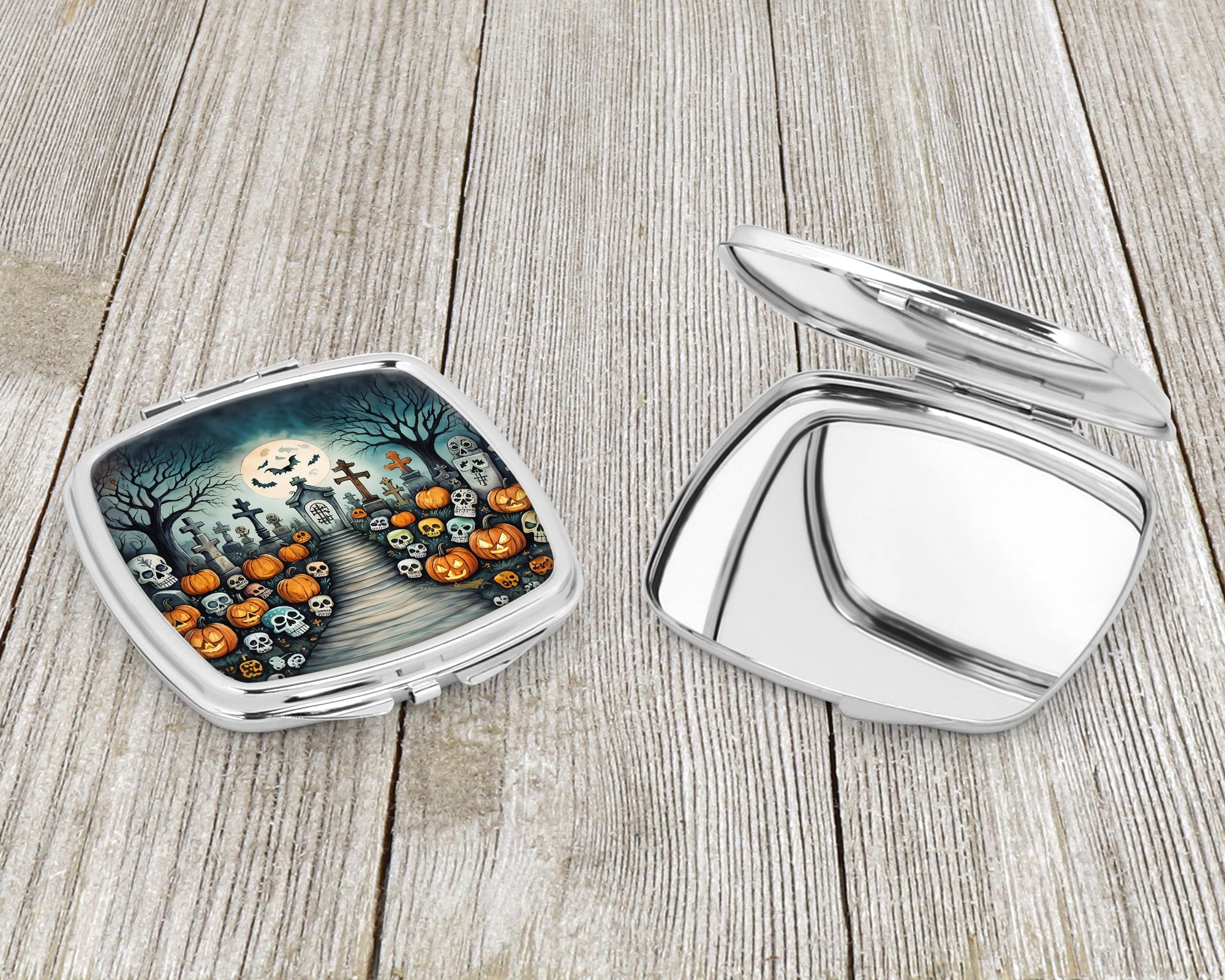 Calaveras Sugar Skulls Spooky Halloween Compact Mirror Decorative Travel Makeup Mirror for Women Girls Gifts Pocket Makeup Mirror Folding Handheld