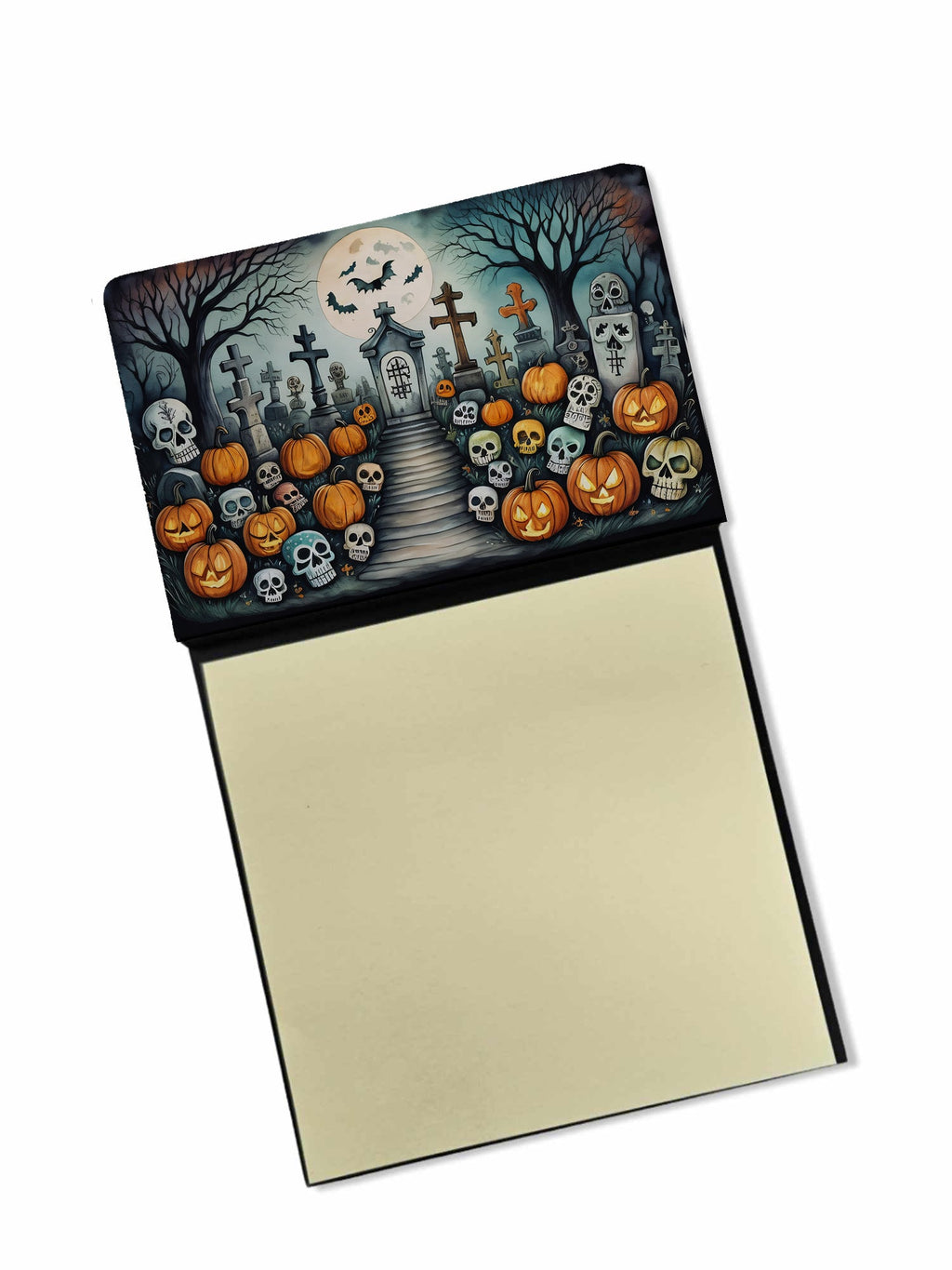 Calaveras Sugar Skulls Spooky Halloween Watercolor Sticky Note Holder Refillable Dispenser Desk Accessory 3x3 Pad Gift