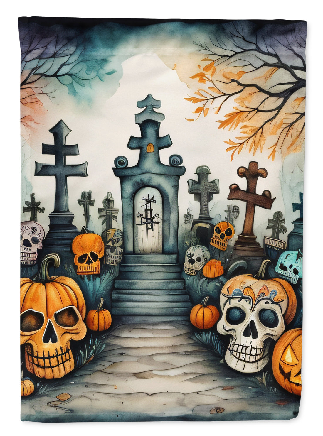 Calaveras Sugar Skulls Spooky Halloween House Flag 28x40 Porch Sleeve Pole Decorative Outside Yard Banner Artwork Wall Hanging, Polyester