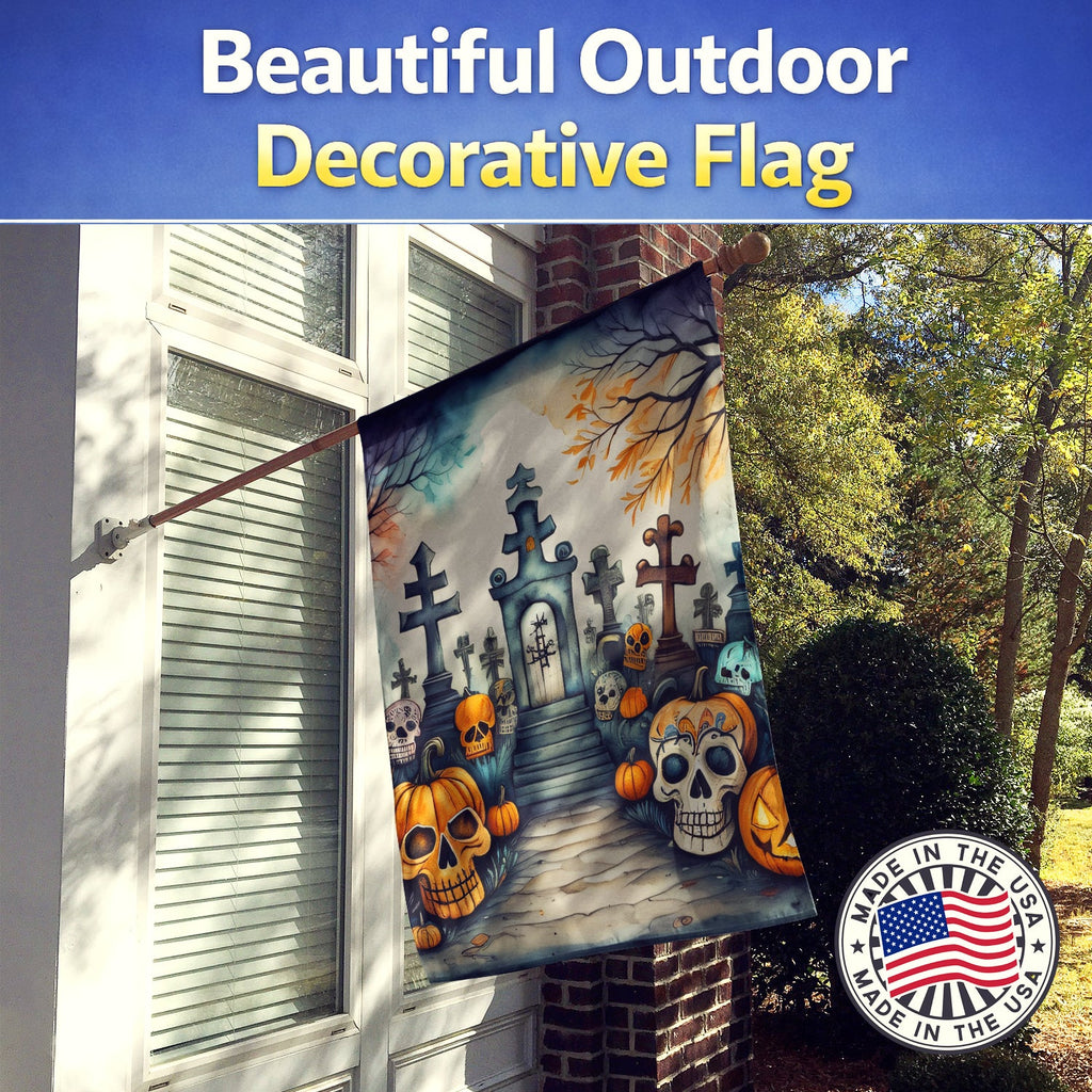 Calaveras Sugar Skulls Spooky Halloween House Flag 28x40 Porch Sleeve Pole Decorative Outside Yard Banner Artwork Wall Hanging, Polyester