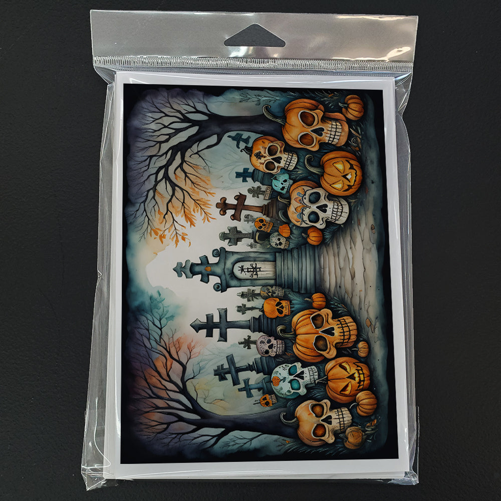 Calaveras Sugar Skulls Spooky Halloween Greeting Cards Pack of 8 Blank Cards with Envelopes Whimsical A7 Size 5x7