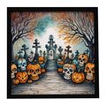Calaveras Sugar Skulls Spooky Halloween Framed Metal Print Bathroom, Kitchen, Office, Home Decor Wall Art Ready to Hang, Square, 8X8