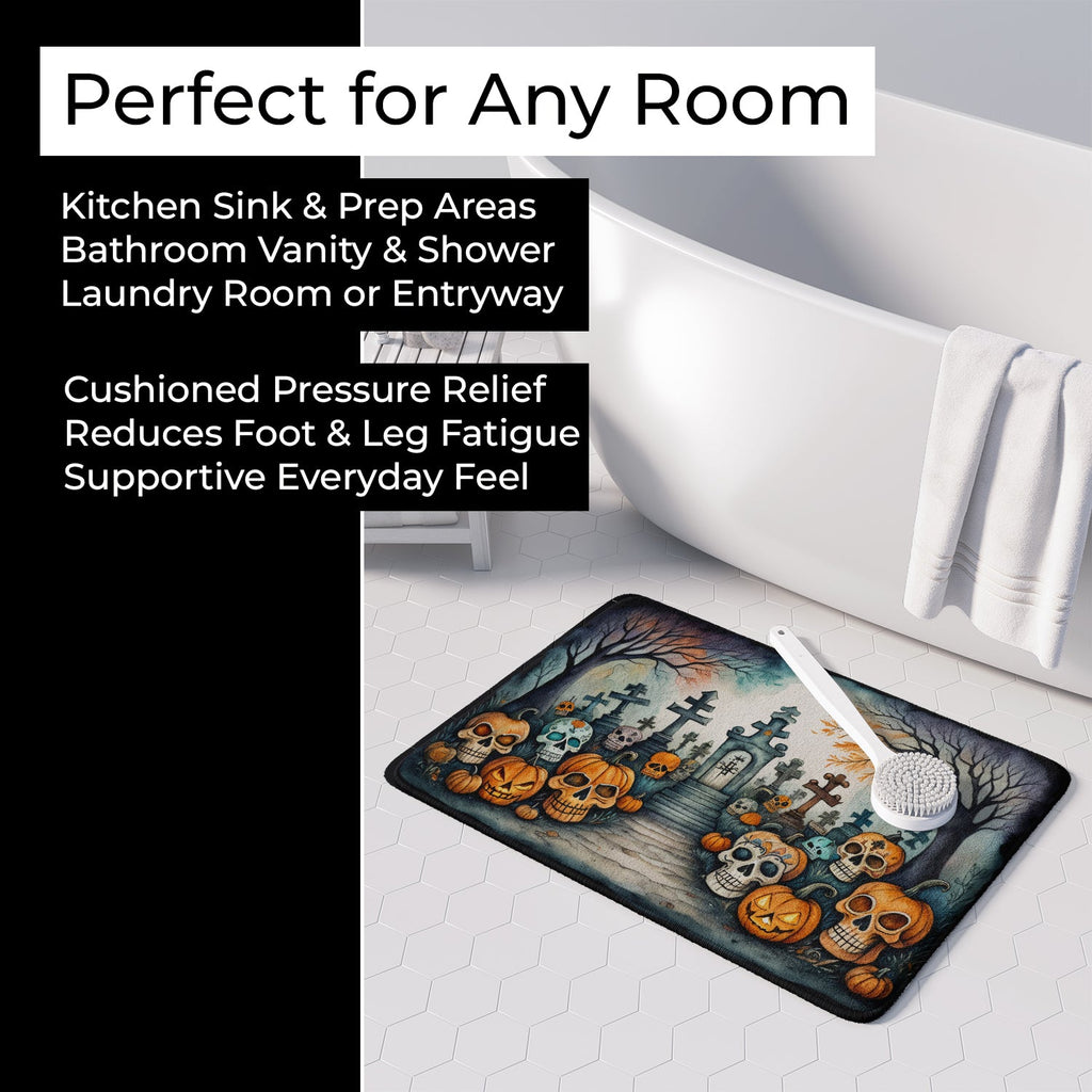Calaveras Sugar Skulls Spooky Halloween Memory Foam Kitchen Mat Machine Washable Anti-Fatigue Cushion Comfort Bath or Kitchen Rug