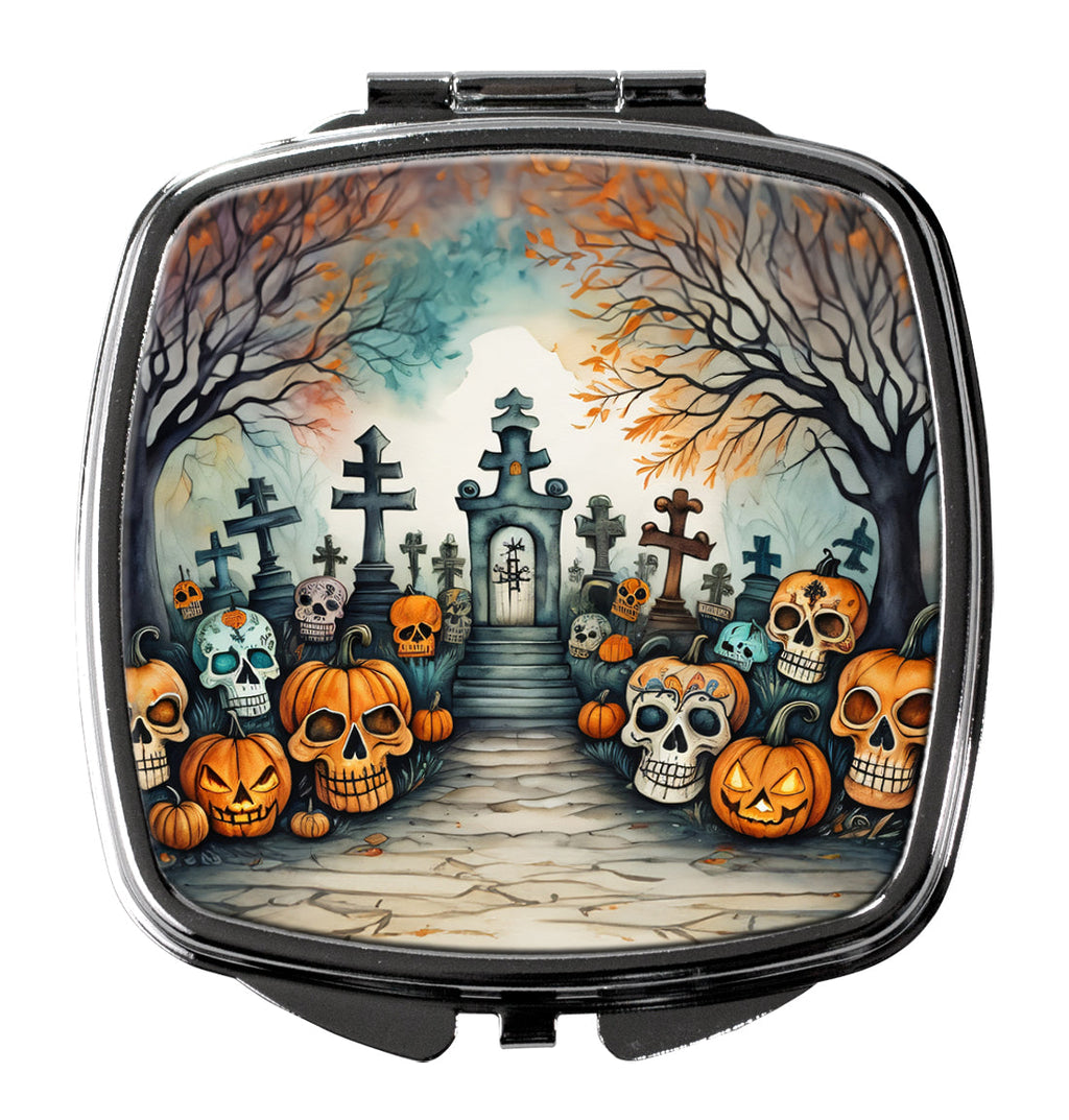 Calaveras Sugar Skulls Spooky Halloween Compact Mirror Decorative Travel Makeup Mirror for Women Girls Gifts Pocket Makeup Mirror Folding Handheld