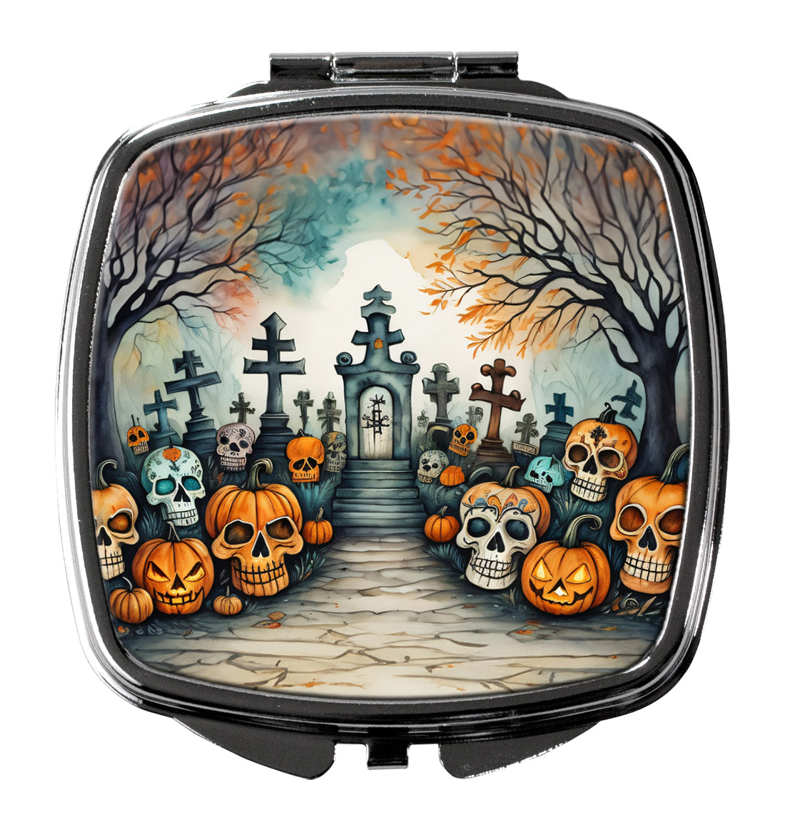 Calaveras Sugar Skulls Spooky Halloween Compact Mirror Decorative Travel Makeup Mirror for Women Girls Gifts Pocket Makeup Mirror Folding Handheld