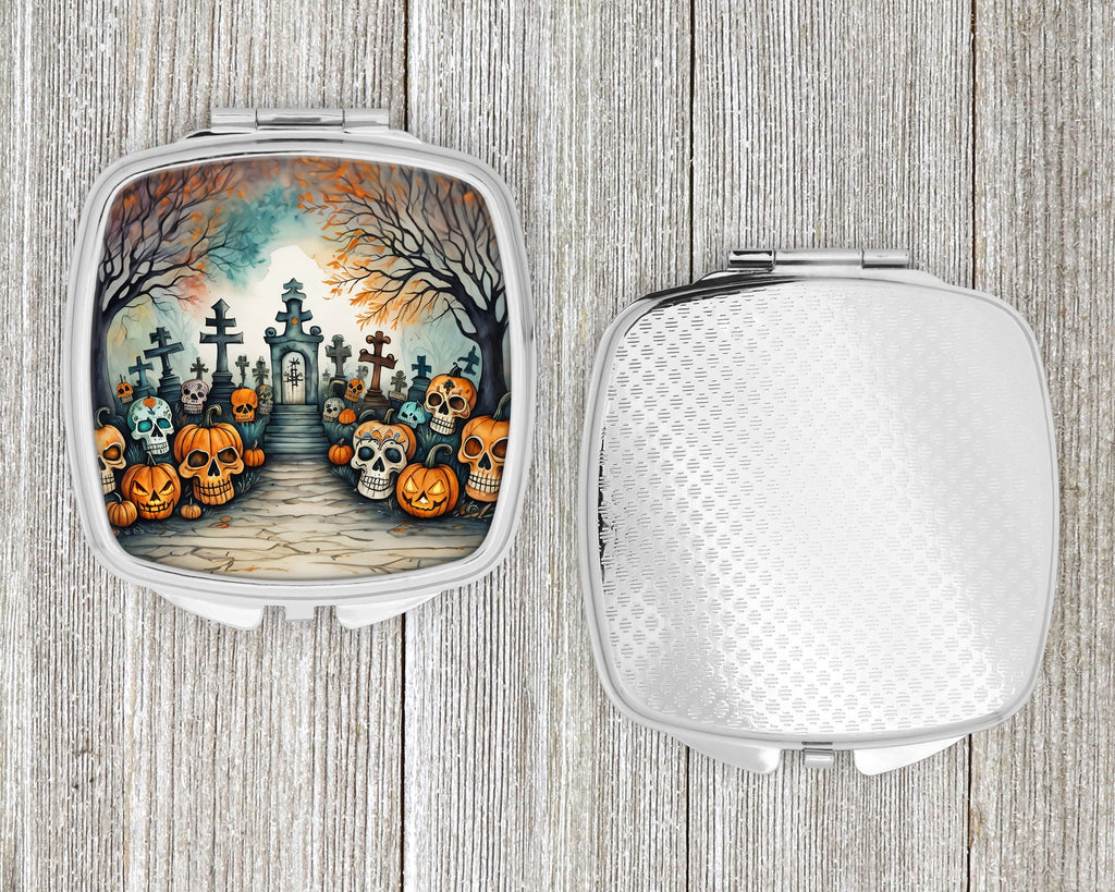 Calaveras Sugar Skulls Spooky Halloween Compact Mirror Decorative Travel Makeup Mirror for Women Girls Gifts Pocket Makeup Mirror Folding Handheld