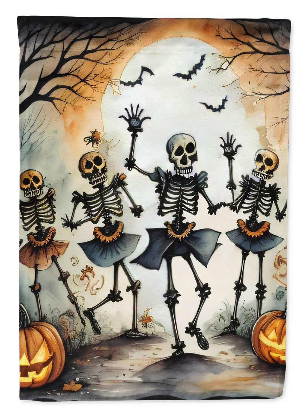 Dancing Skeletons Spooky Halloween House Flag 28x40 Porch Sleeve Pole Decorative Outside Yard Banner Artwork Wall Hanging, Polyester