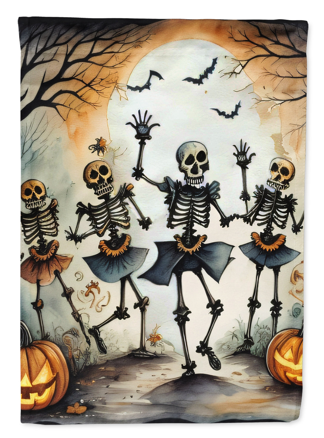 Dancing Skeletons Spooky Halloween House Flag 28x40 Porch Sleeve Pole Decorative Outside Yard Banner Artwork Wall Hanging, Polyester