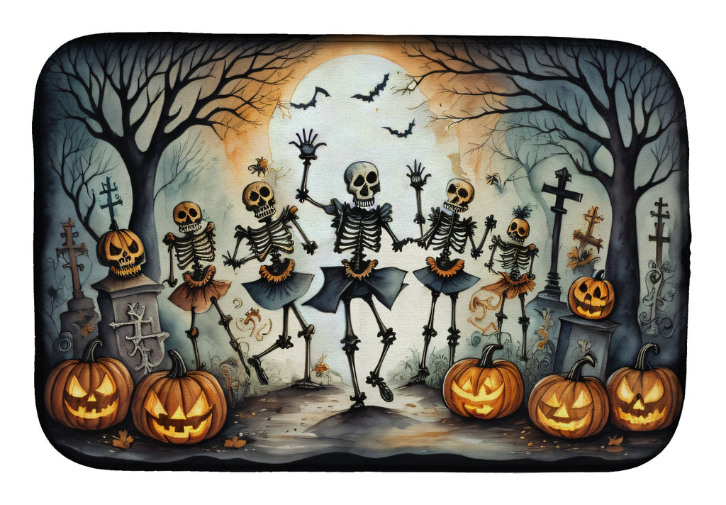 Dancing Skeletons Spooky Halloween Dish Drying Mat Absorbent Dish Drying Mat Pad for Kitchen Counter Dish Drainer Mat for Countertop, 14 x 21", Multicolor