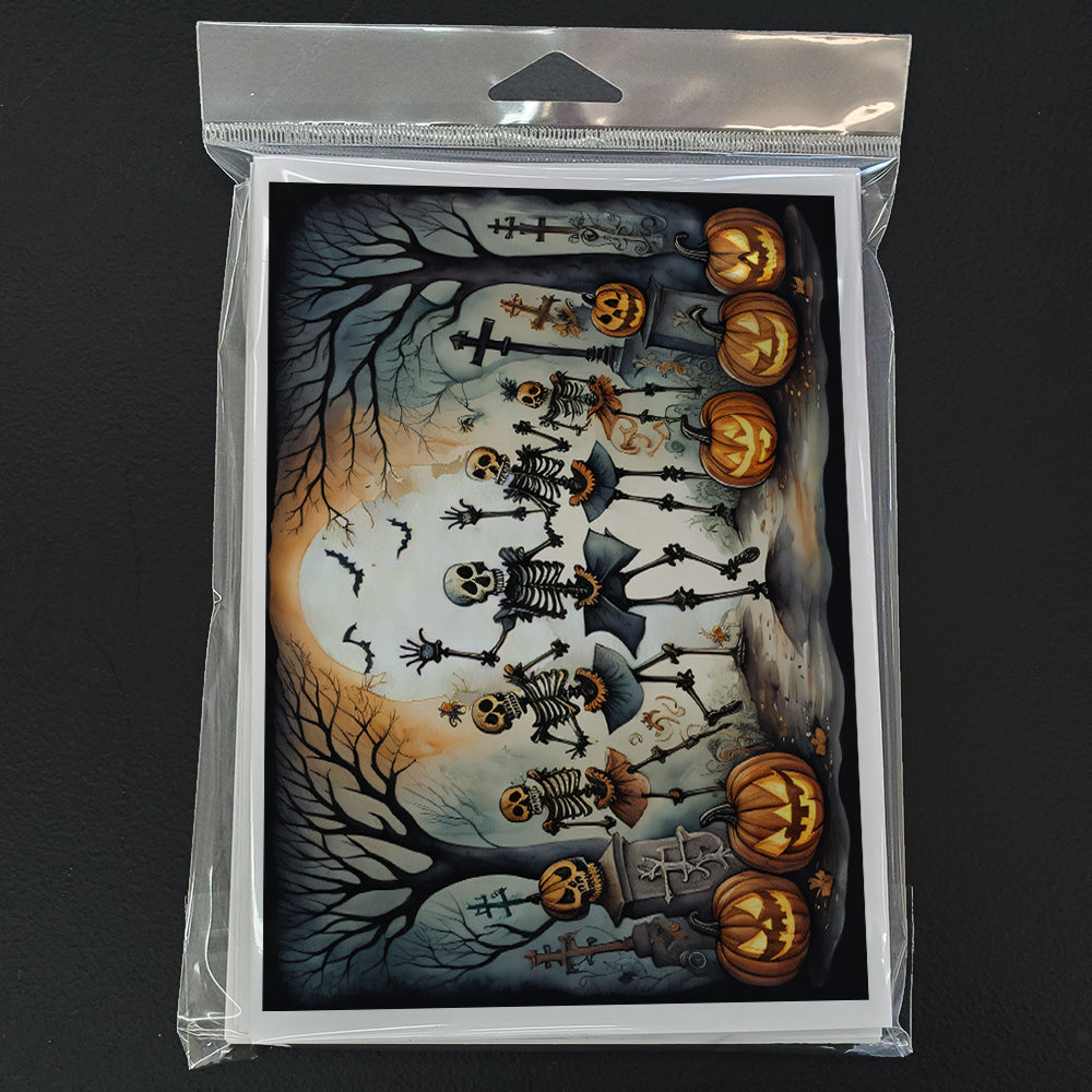 Dancing Skeletons Spooky Halloween Greeting Cards Pack of 8 Blank Cards with Envelopes Whimsical A7 Size 5x7