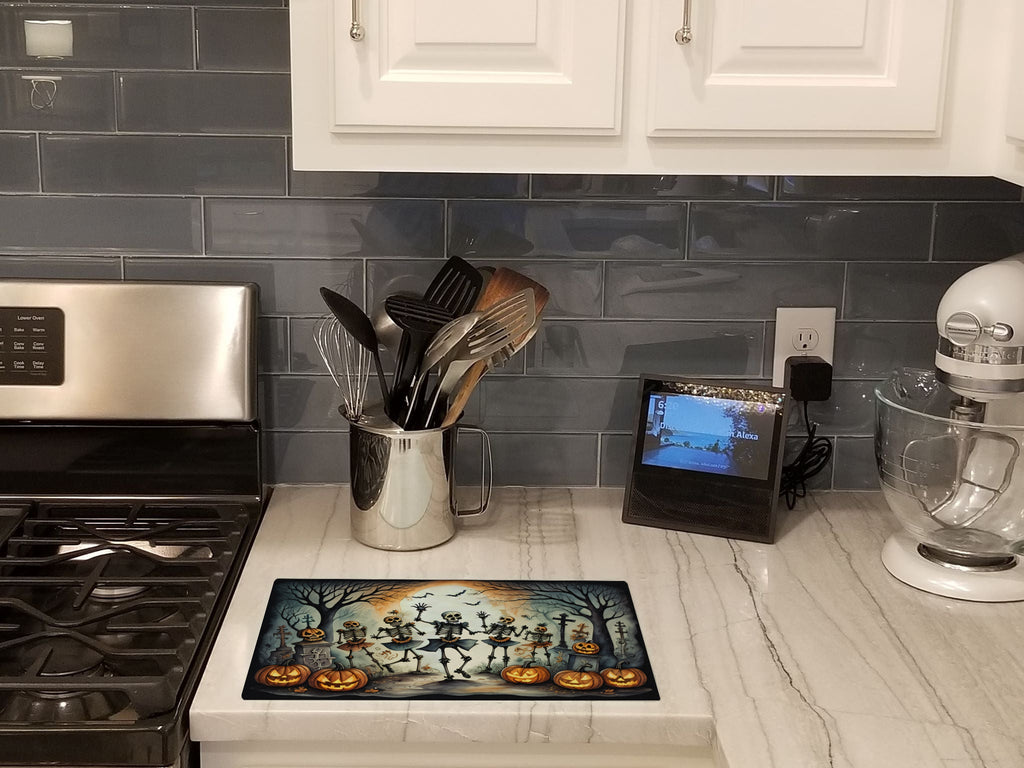 Dancing Skeletons Spooky Halloween Cutting Board Tempered Glass Kitchen Cutting Surface, Heat Resistant Chopping, Non-Slip Feet, Food Prep & Serving