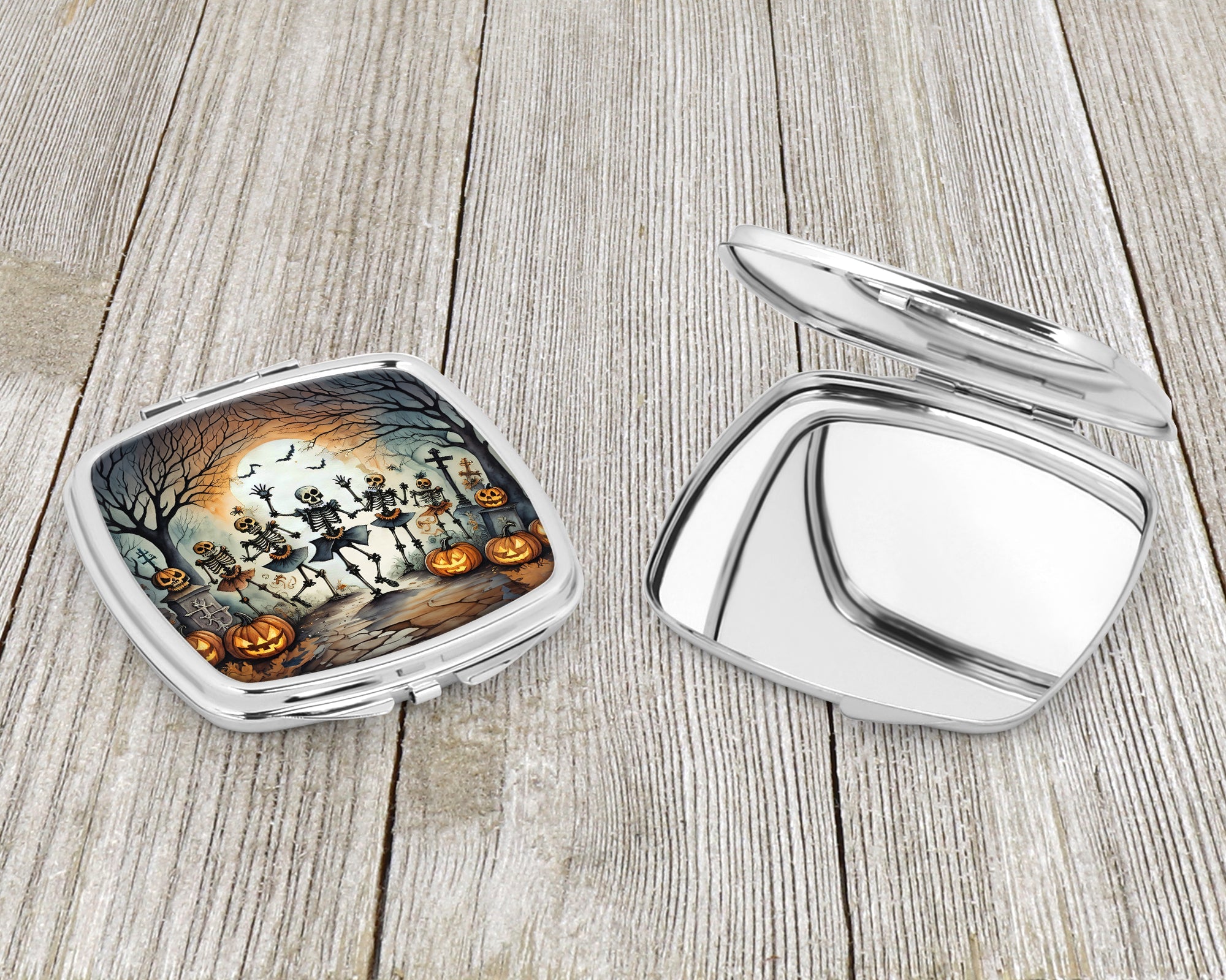 Dancing Skeletons Spooky Halloween Compact Mirror Decorative Travel Makeup Mirror for Women Girls Gifts Pocket Makeup Mirror Folding Handheld