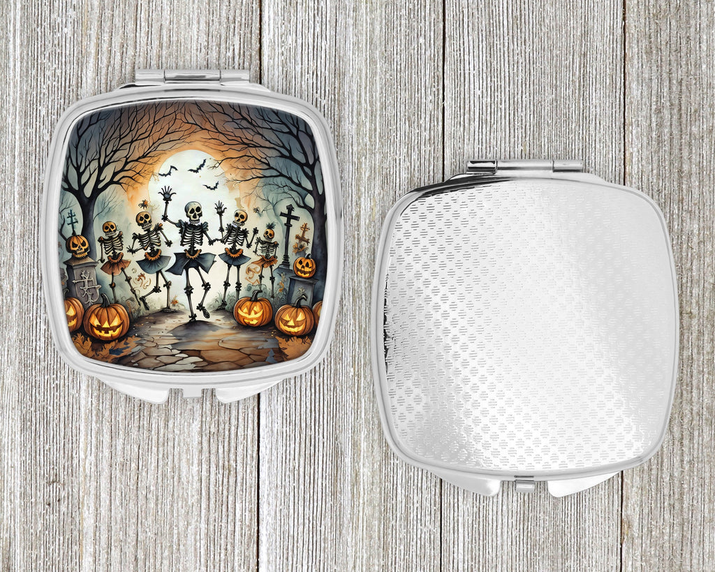 Dancing Skeletons Spooky Halloween Compact Mirror Decorative Travel Makeup Mirror for Women Girls Gifts Pocket Makeup Mirror Folding Handheld