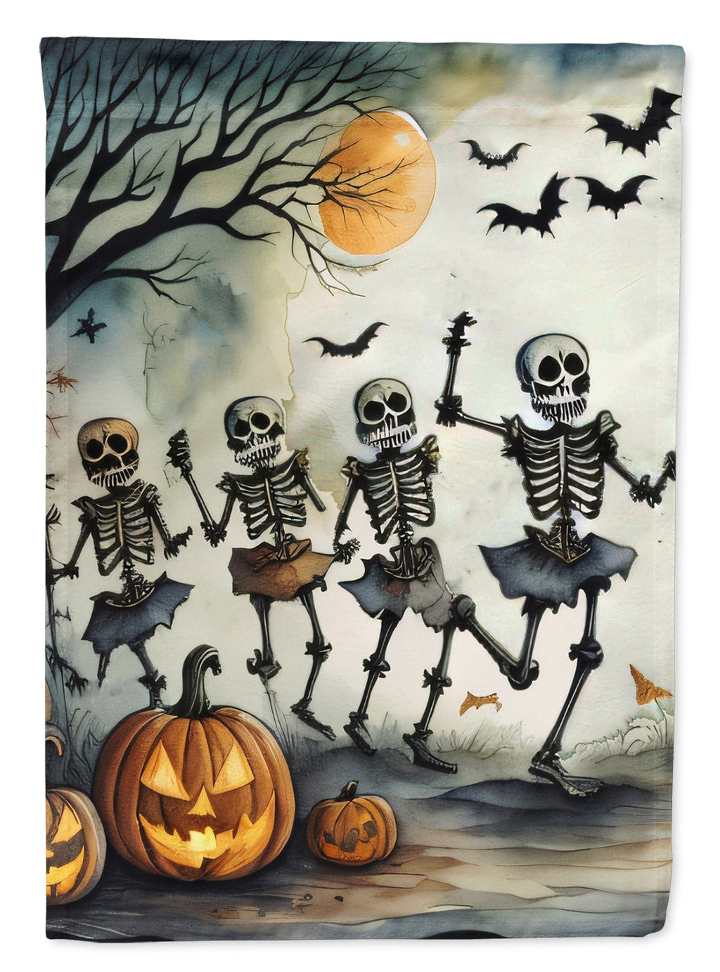 Dancing Skeletons Spooky Halloween House Flag 28x40 Porch Sleeve Pole Decorative Outside Yard Banner Artwork Wall Hanging, Polyester