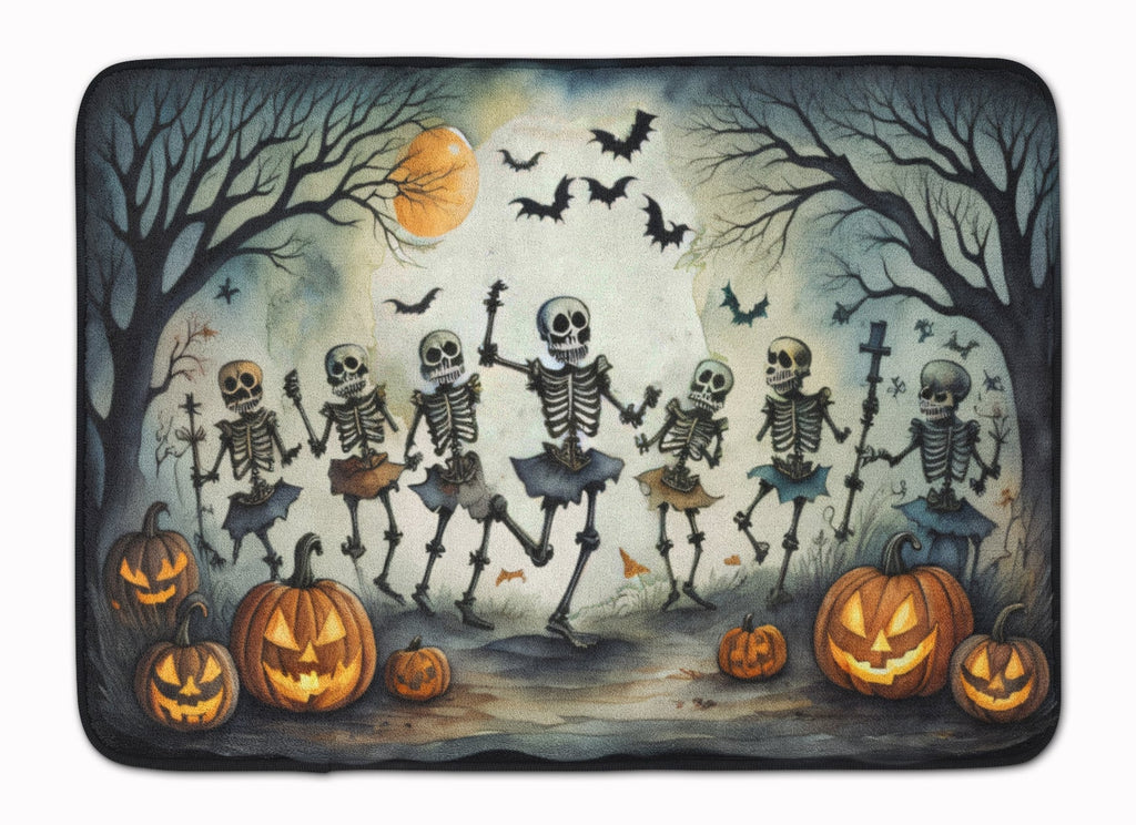Dancing Skeletons Spooky Halloween Memory Foam Kitchen Mat Machine Washable Anti-Fatigue Cushion Comfort Bath or Kitchen Rug