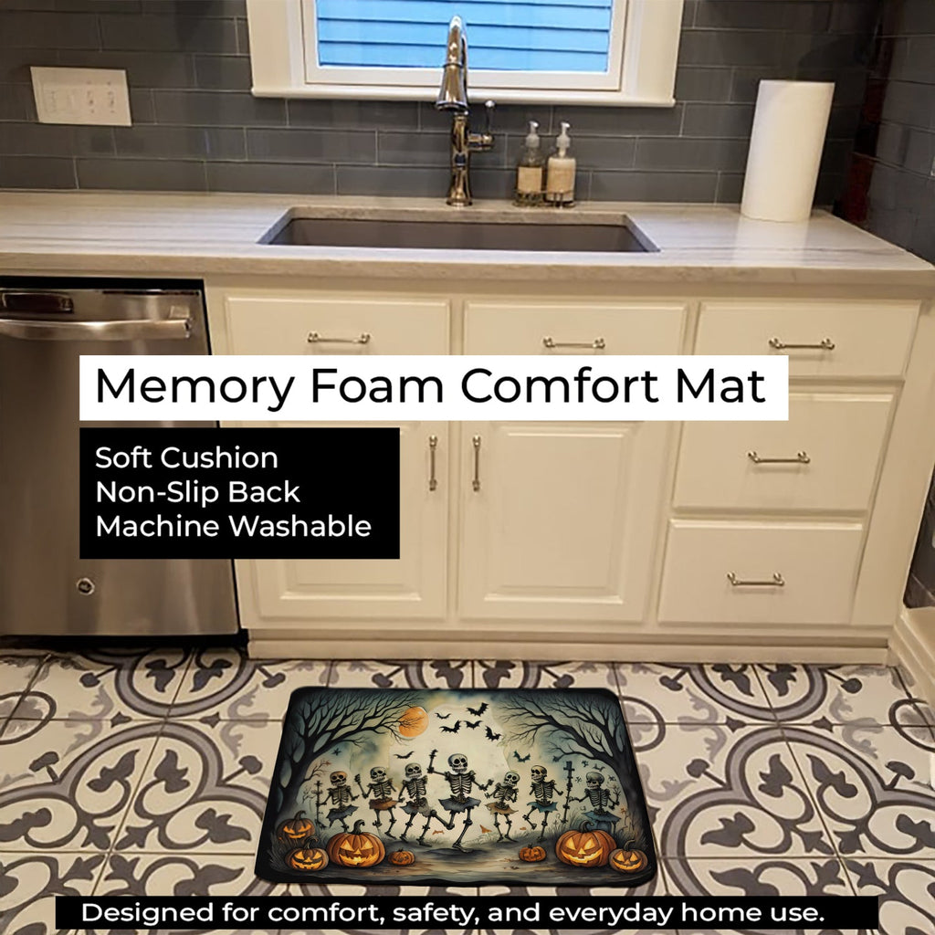 Dancing Skeletons Spooky Halloween Memory Foam Kitchen Mat Machine Washable Anti-Fatigue Cushion Comfort Bath or Kitchen Rug