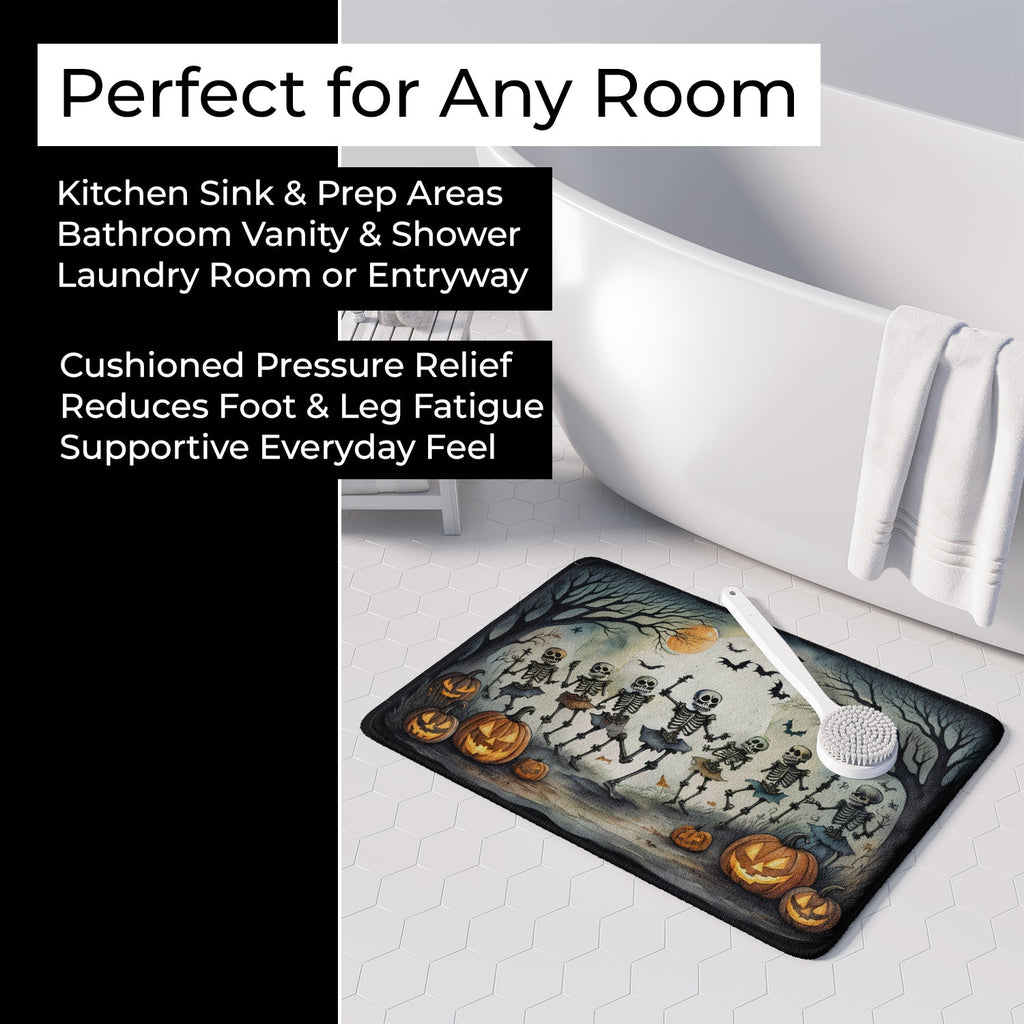 Dancing Skeletons Spooky Halloween Memory Foam Kitchen Mat Machine Washable Anti-Fatigue Cushion Comfort Bath or Kitchen Rug