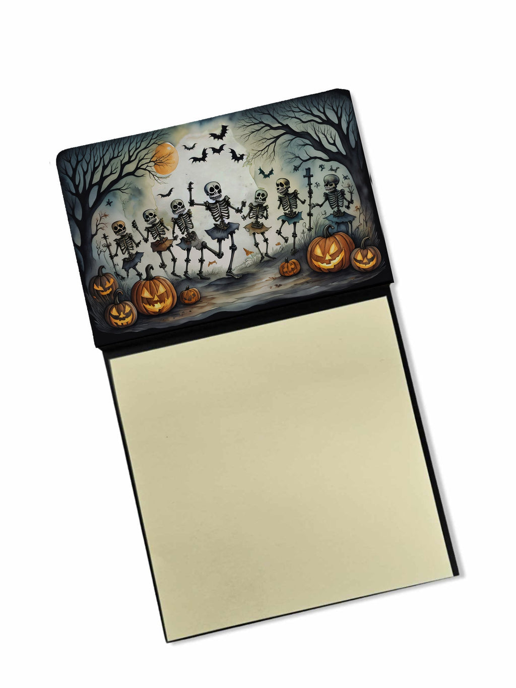 Dancing Skeletons Spooky Halloween Watercolor Sticky Note Holder Refillable Dispenser Desk Accessory 3x3 Pad Gift