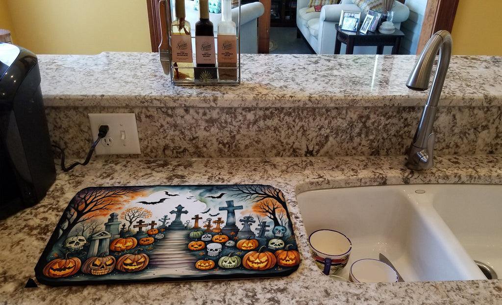Day of the Dead Spooky Halloween Dish Drying Mat Absorbent Dish Drying Mat Pad for Kitchen Counter Dish Drainer Mat for Countertop, 14 x 21", Multicolor