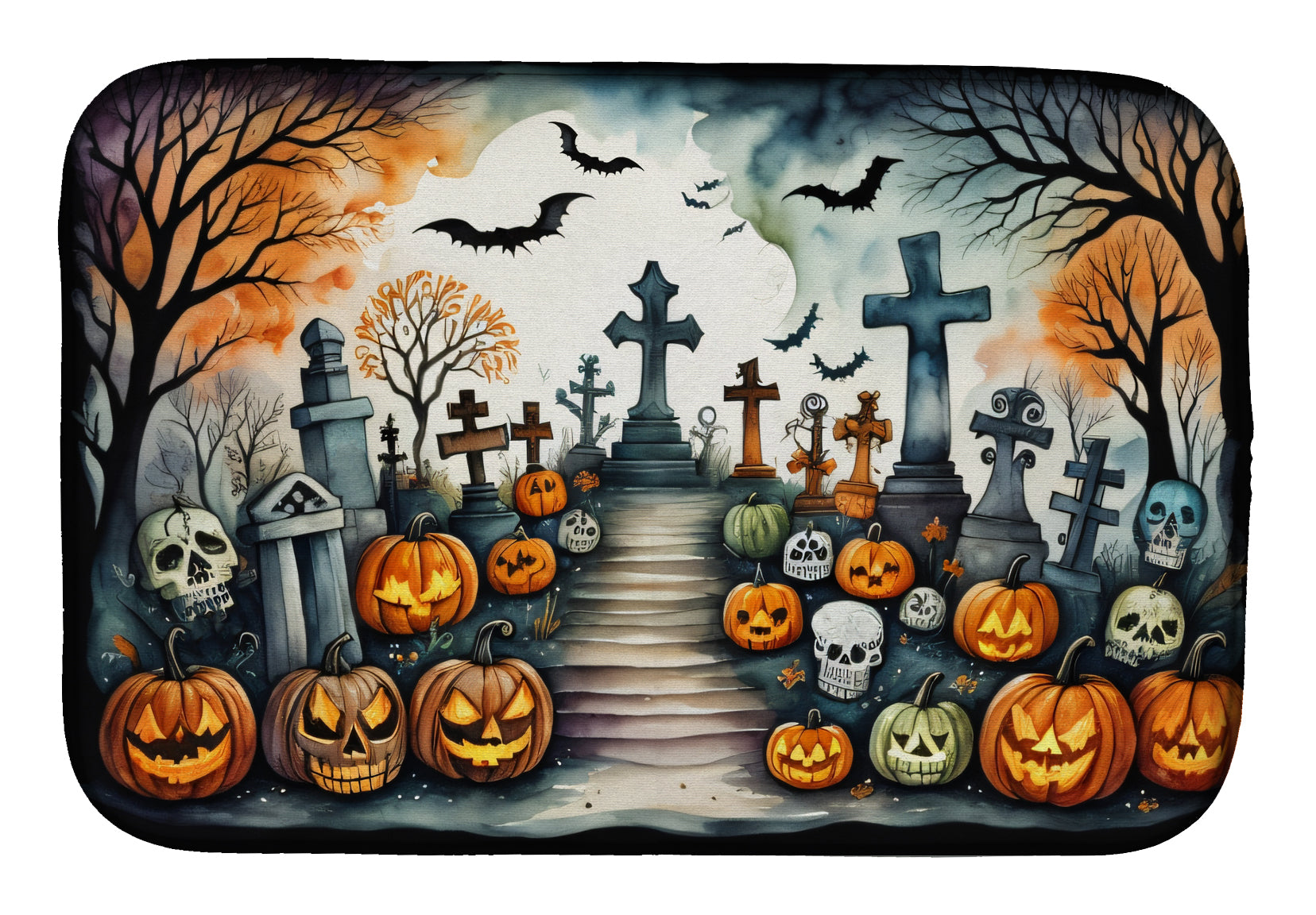 Day of the Dead Spooky Halloween Dish Drying Mat Absorbent Dish Drying Mat Pad for Kitchen Counter Dish Drainer Mat for Countertop, 14 x 21", Multicolor