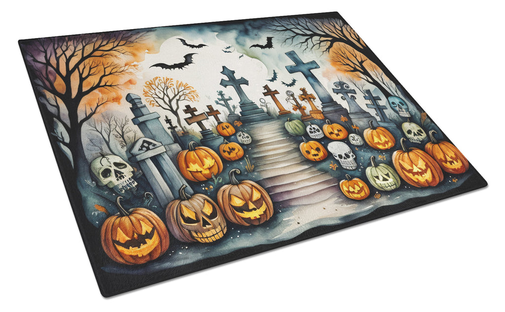 Day of the Dead Spooky Halloween Cutting Board Tempered Glass Kitchen Cutting Surface, Heat Resistant Chopping, Non-Slip Feet, Food Prep & Serving