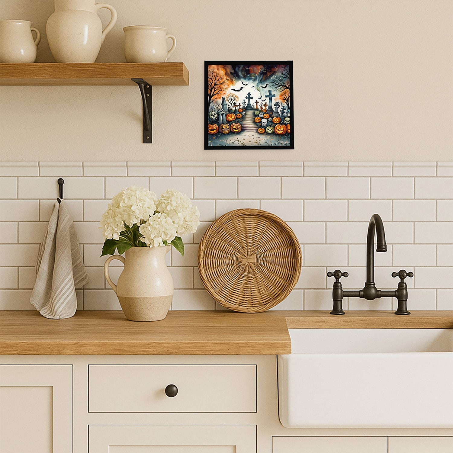 Day of the Dead Spooky Halloween Framed Metal Print Bathroom, Kitchen, Office, Home Decor Wall Art Ready to Hang, Square, 8X8
