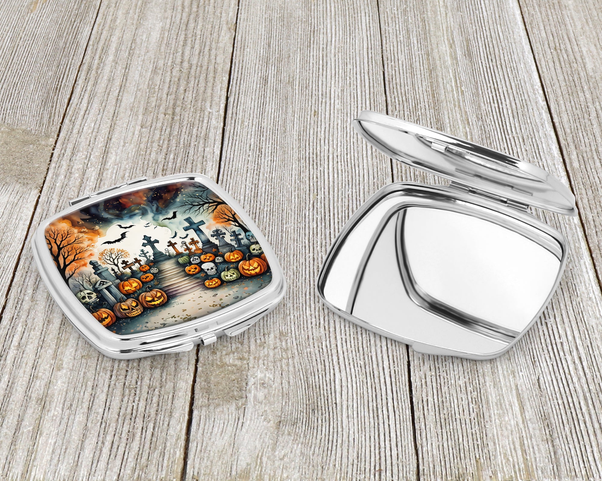 Day of the Dead Spooky Halloween Compact Mirror Decorative Travel Makeup Mirror for Women Girls Gifts Pocket Makeup Mirror Folding Handheld