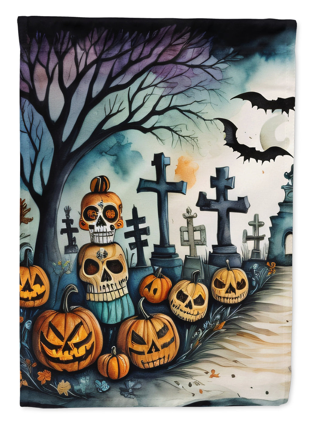 Day of the Dead Spooky Halloween House Flag 28x40 Porch Sleeve Pole Decorative Outside Yard Banner Artwork Wall Hanging, Polyester