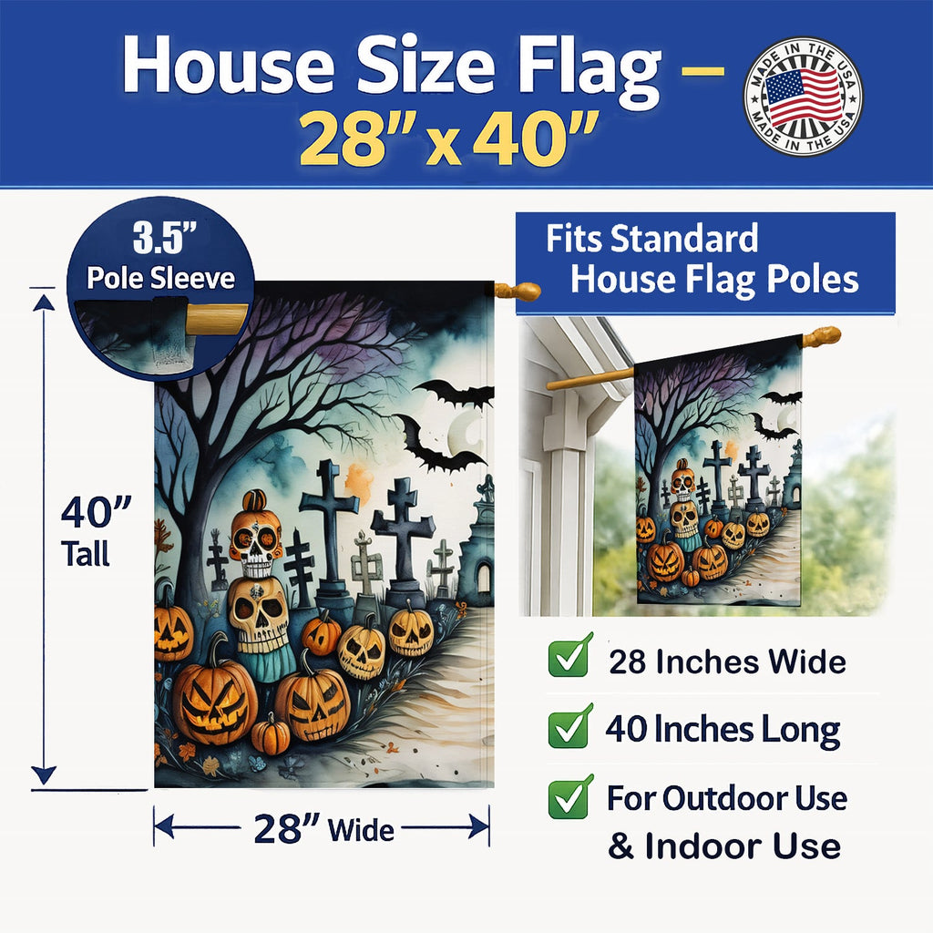Day of the Dead Spooky Halloween House Flag 28x40 Porch Sleeve Pole Decorative Outside Yard Banner Artwork Wall Hanging, Polyester