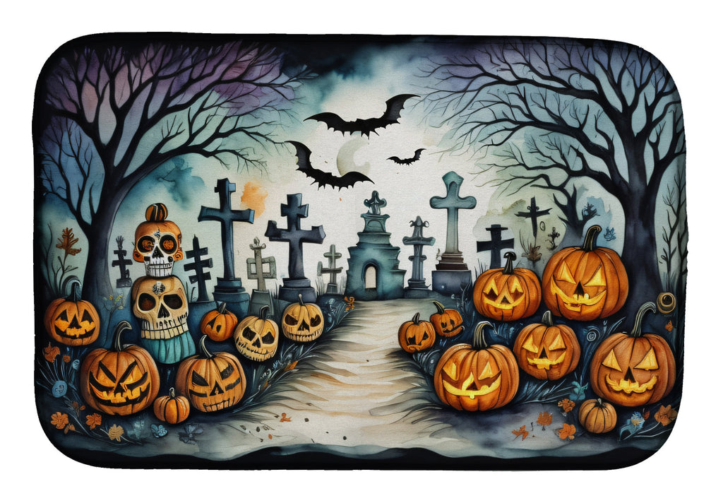 Day of the Dead Spooky Halloween Dish Drying Mat Absorbent Dish Drying Mat Pad for Kitchen Counter Dish Drainer Mat for Countertop, 14 x 21", Multicolor