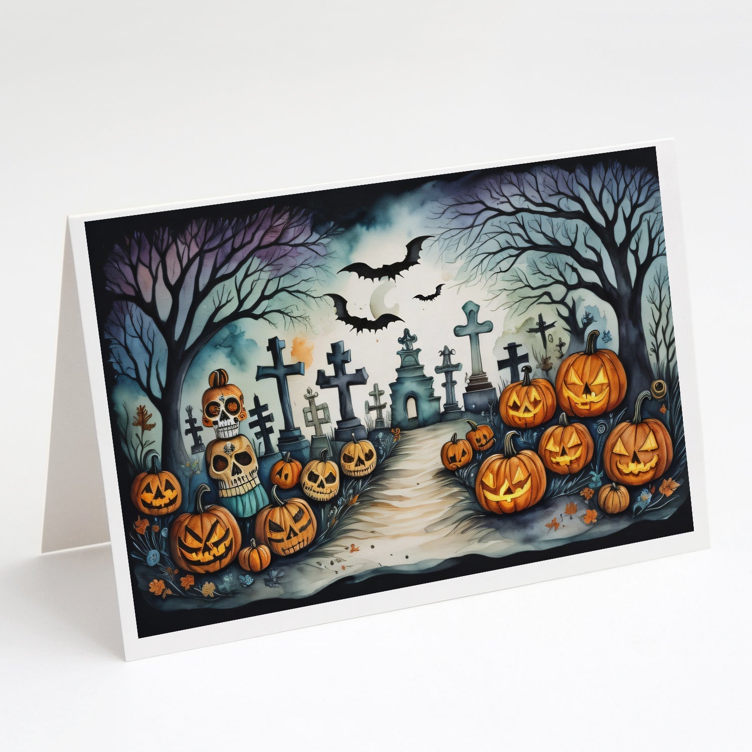 Day of the Dead Spooky Halloween Greeting Cards Pack of 8 Blank Cards with Envelopes Whimsical A7 Size 5x7