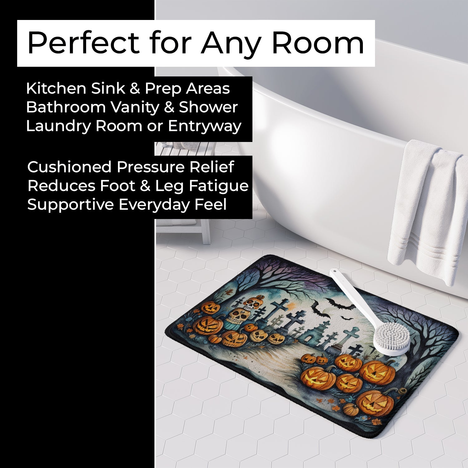 Day of the Dead Spooky Halloween Memory Foam Kitchen Mat Machine Washable Anti-Fatigue Cushion Comfort Bath or Kitchen Rug