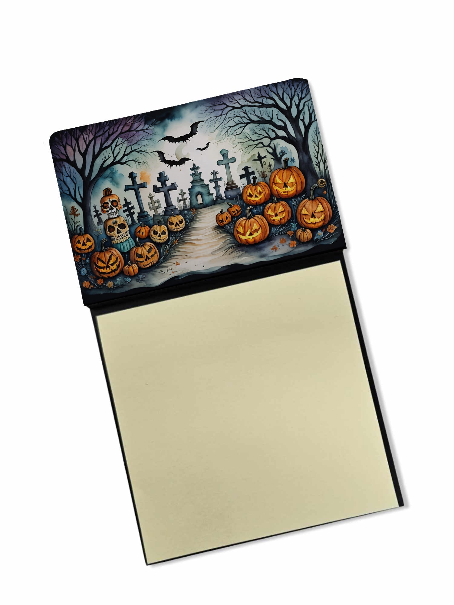 Day of the Dead Spooky Halloween Watercolor Sticky Note Holder Refillable Dispenser Desk Accessory 3x3 Pad Gift